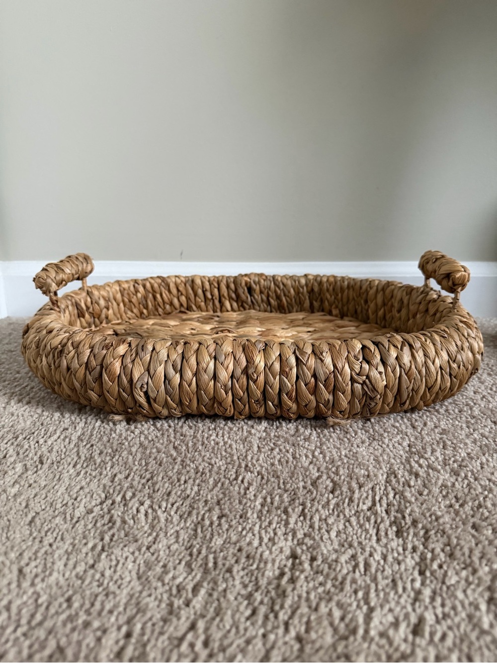 Woven Water Hyacinth Serving Tray with Handles - Natural Tan
